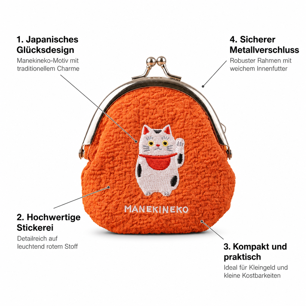 Stoff-Geldbörse Manekineko – Glückskatze mit gesticktem Motiv