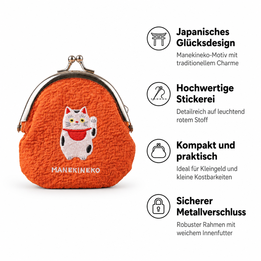 Stoff-Geldbörse Manekineko – Glückskatze mit gesticktem Motiv