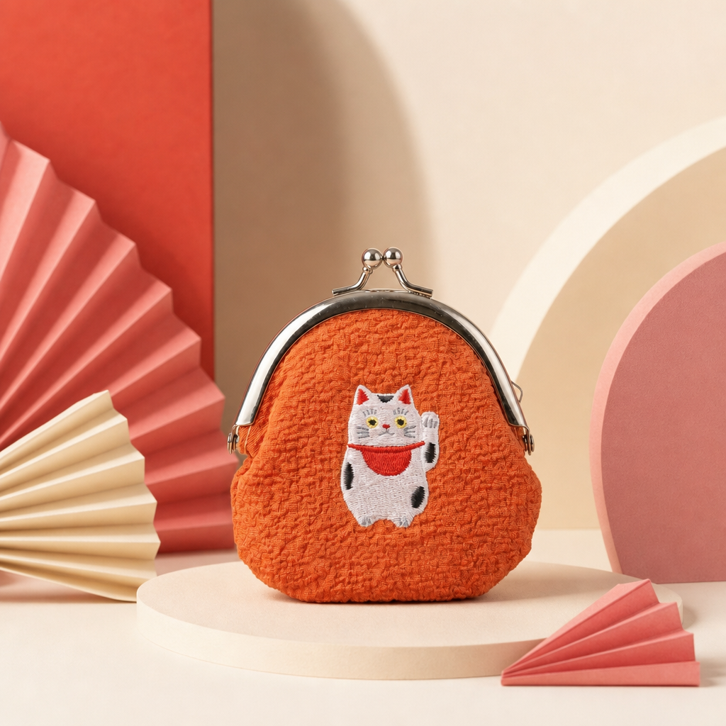 Stoff-Geldbörse Manekineko – Glückskatze mit gesticktem Motiv