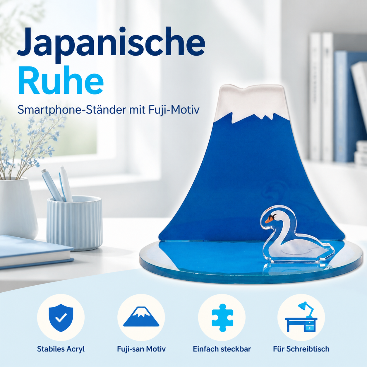 Acryl Smartphone-Ständer Fuji-san – Mount-Fuji-Design mit Schwan