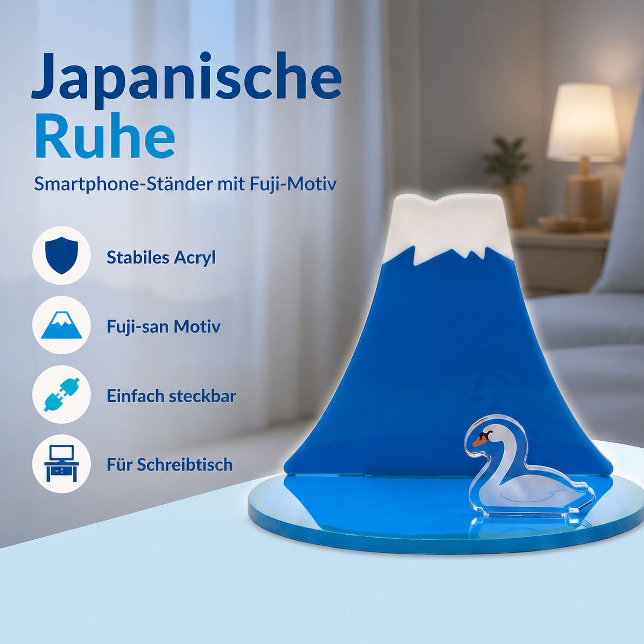 Acryl Smartphone-Ständer Fuji-san – Mount-Fuji-Design mit Schwan