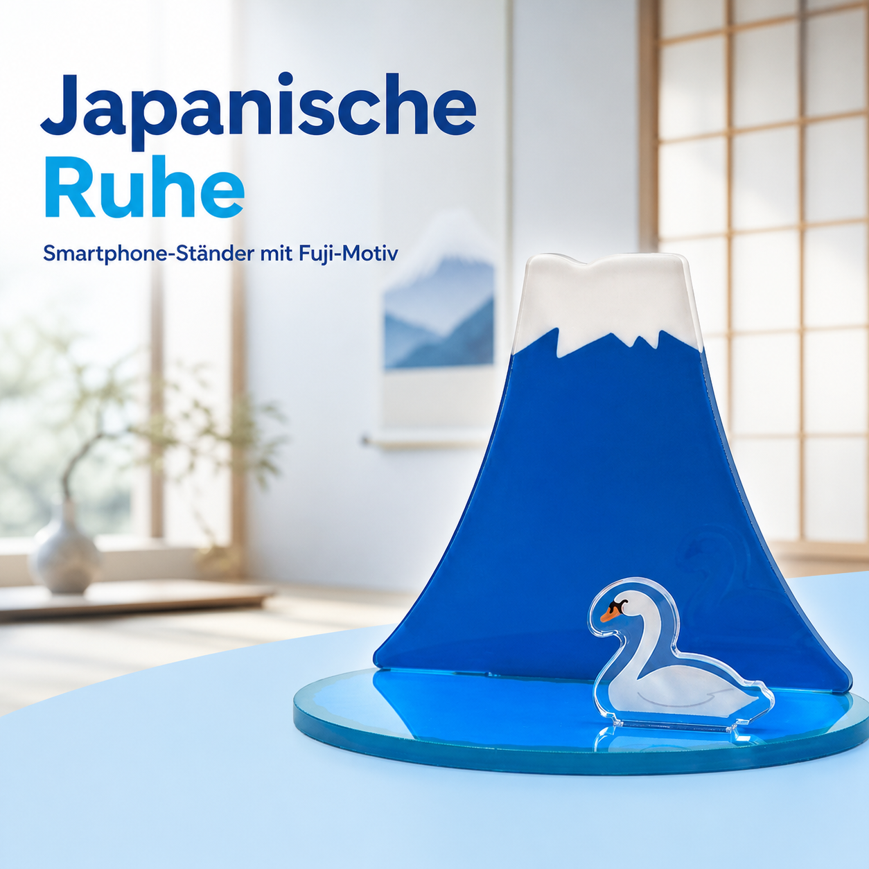 Acryl Smartphone-Ständer Fuji-san – Mount-Fuji-Design mit Schwan