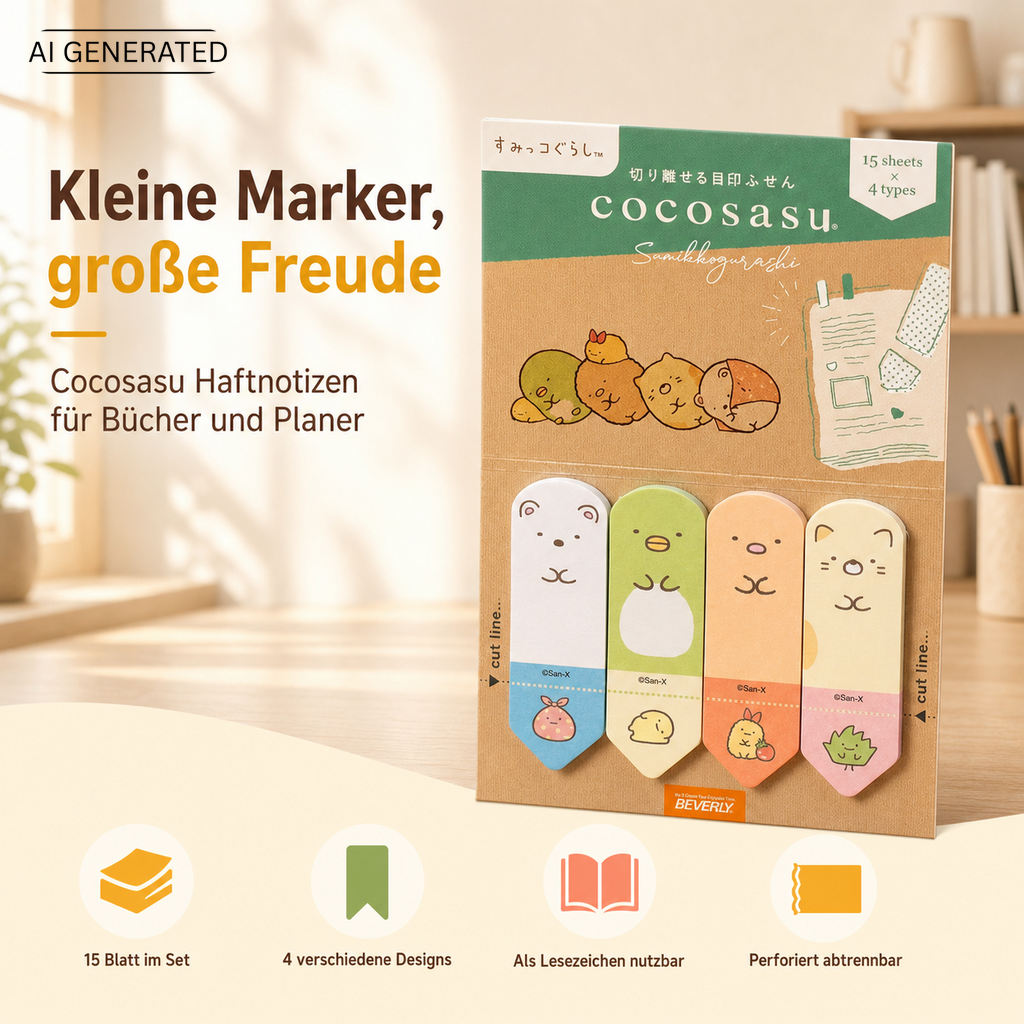 Sumikko Gurashi Cocosasu Haftnotizen Set – 4 Designs