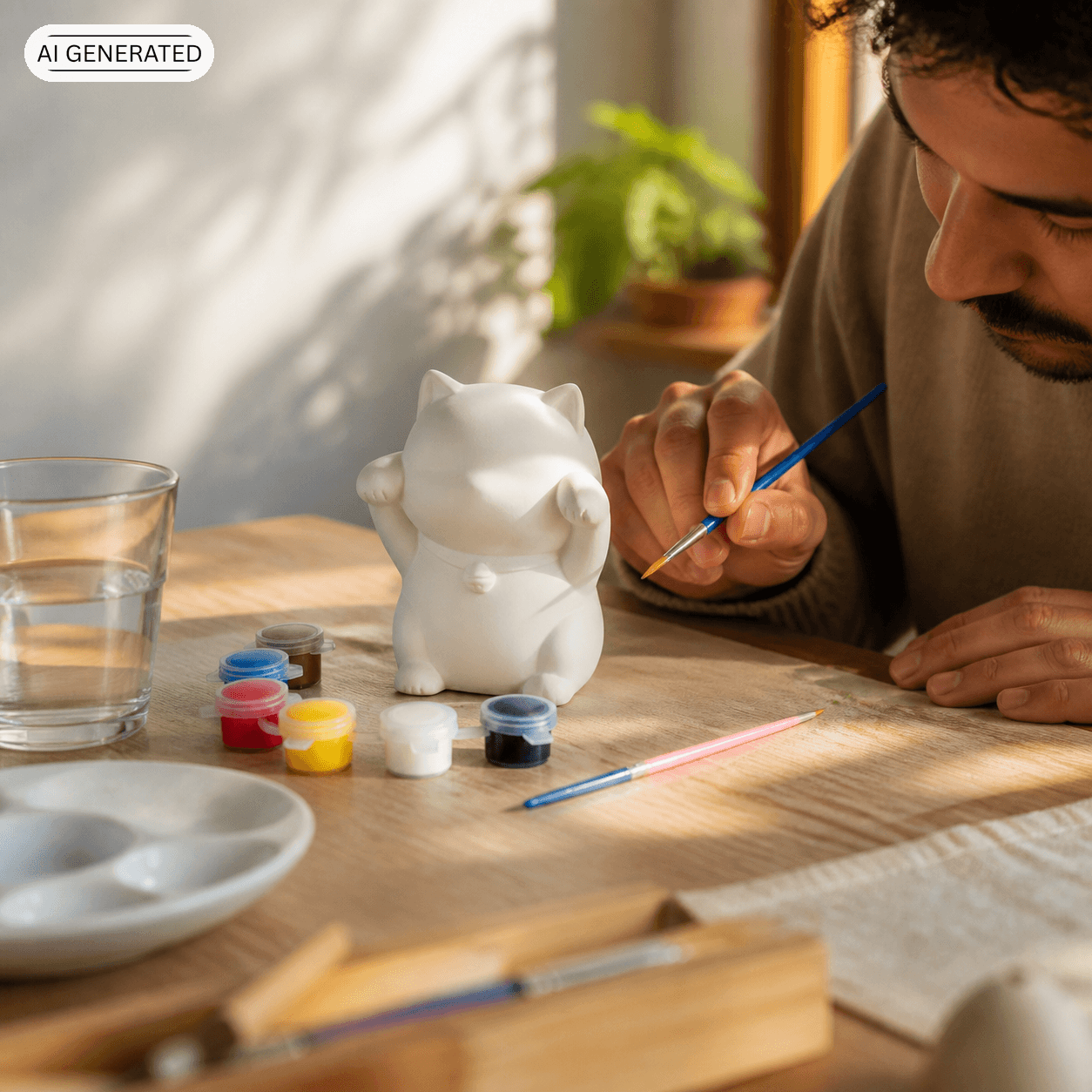 Nurie Mascot Bemalfigur Katze – DIY Glückskatze zum Selbstbemalen