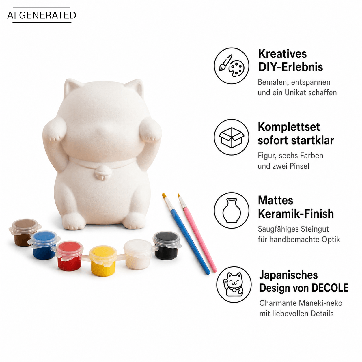 Nurie Mascot Bemalfigur Katze – DIY Glückskatze zum Selbstbemalen
