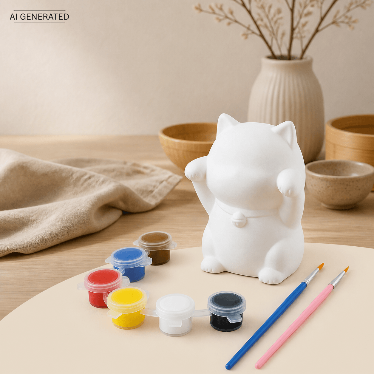 Nurie Mascot Bemalfigur Katze – DIY Glückskatze zum Selbstbemalen