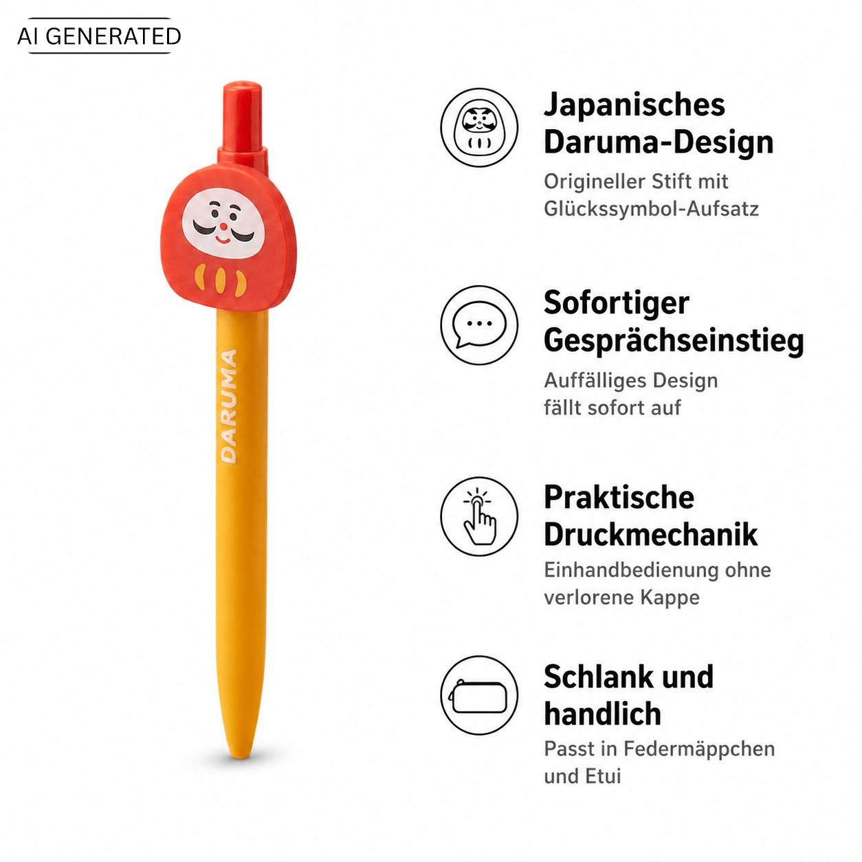 Kugelschreiber – Daruma Glücksbringer-Stift mit japanischem Design