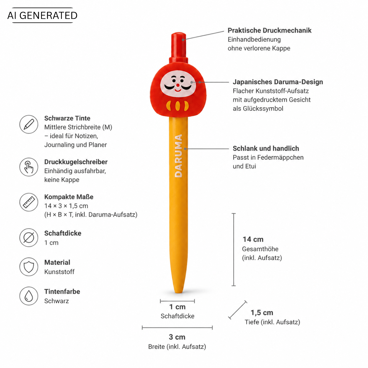 Kugelschreiber – Daruma Glücksbringer-Stift mit japanischem Design