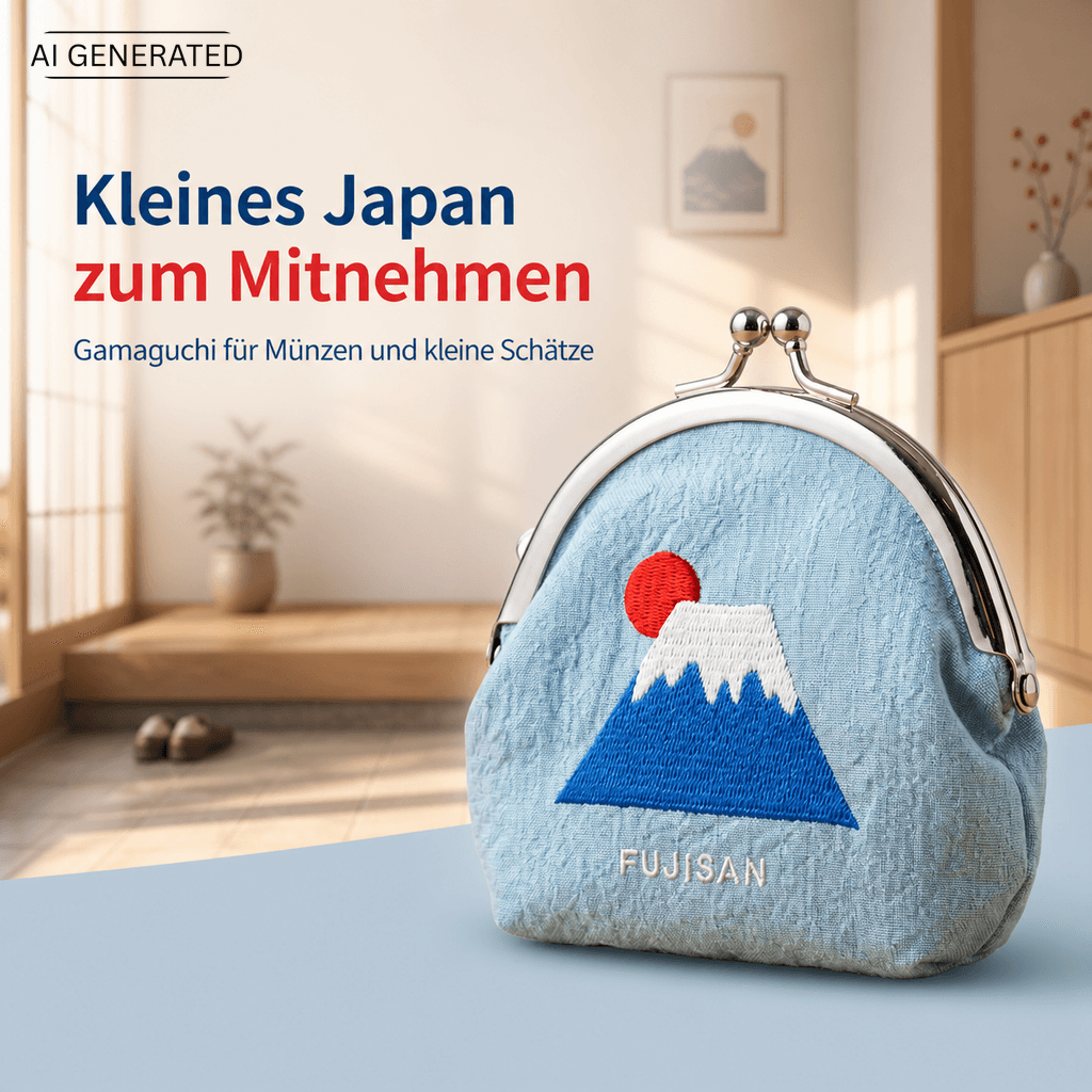 Stoff-Geldbörse Fujisan – japanische Gamaguchi mit Stickerei