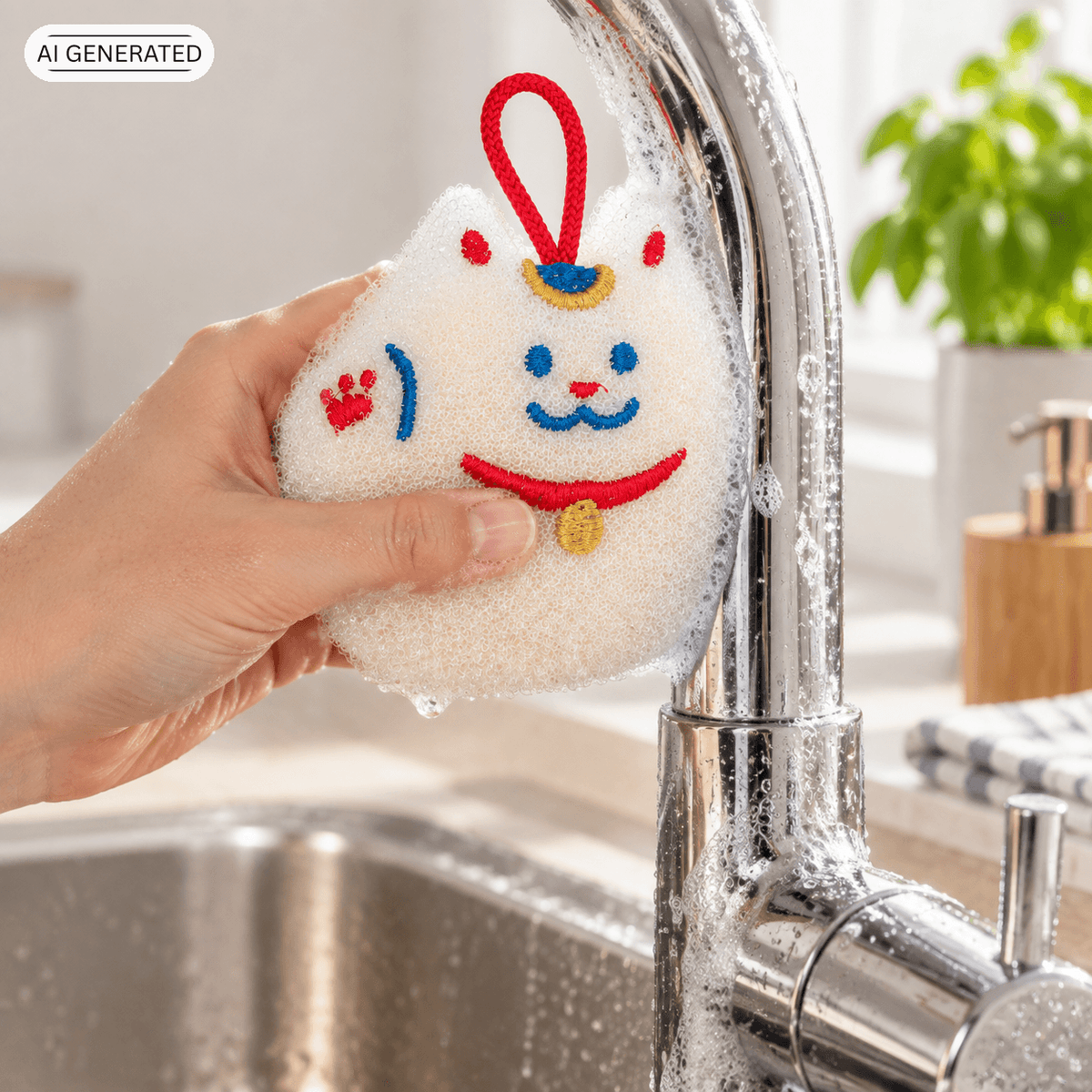 Reinigungsschwamm Maneki-neko Winkekatze