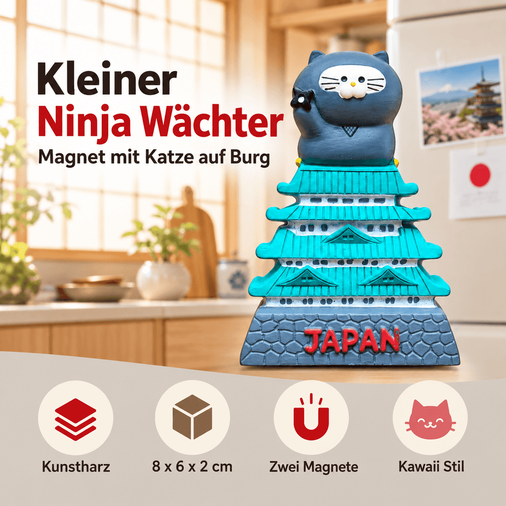 Japan Magnet Ninja Katze auf Burg