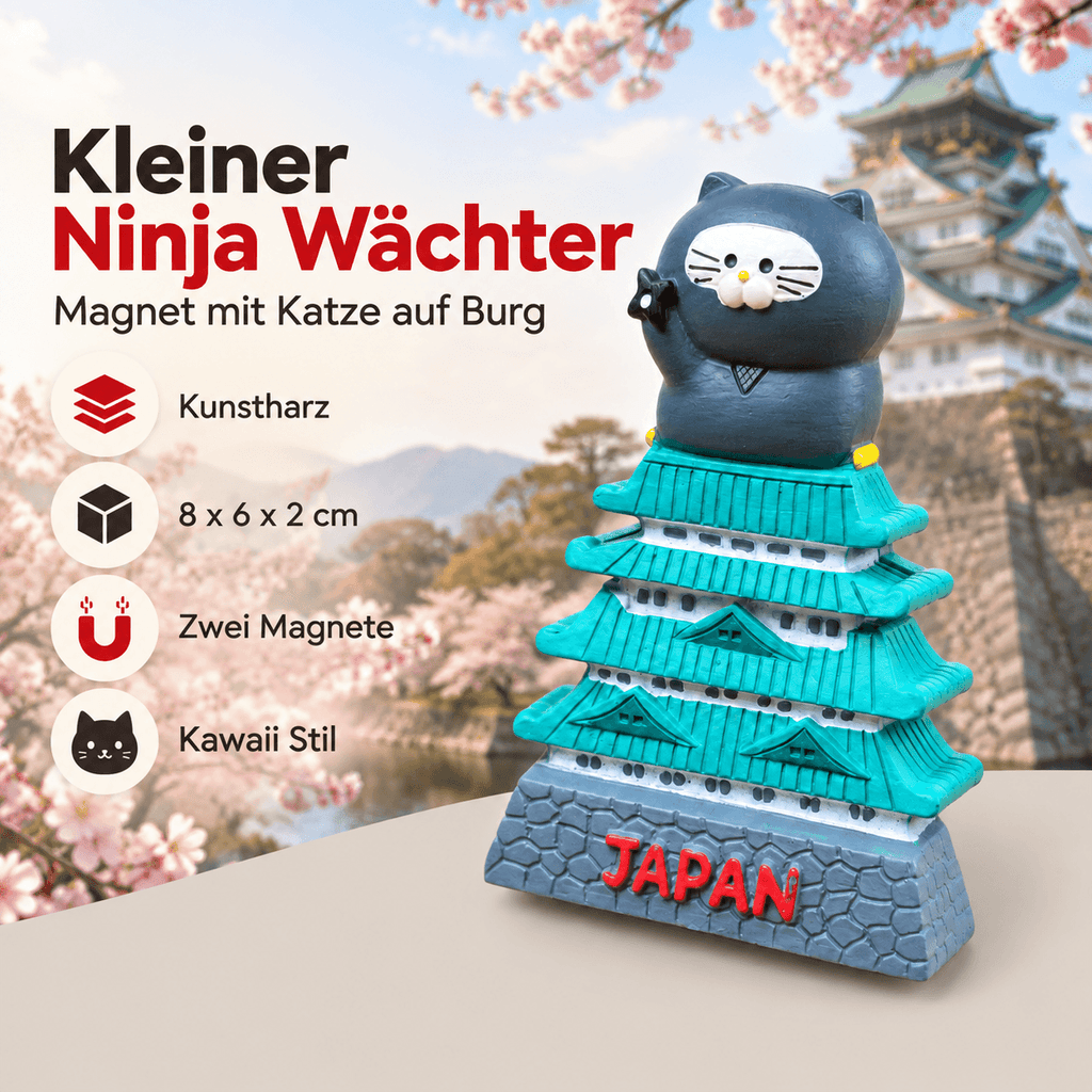 Japan Magnet Ninja Katze auf Burg