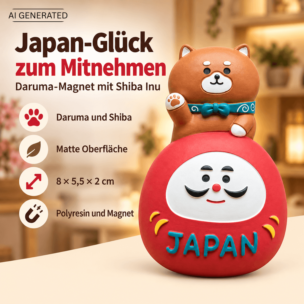 Omiyage-Magnet: Shiba Inu auf Daruma