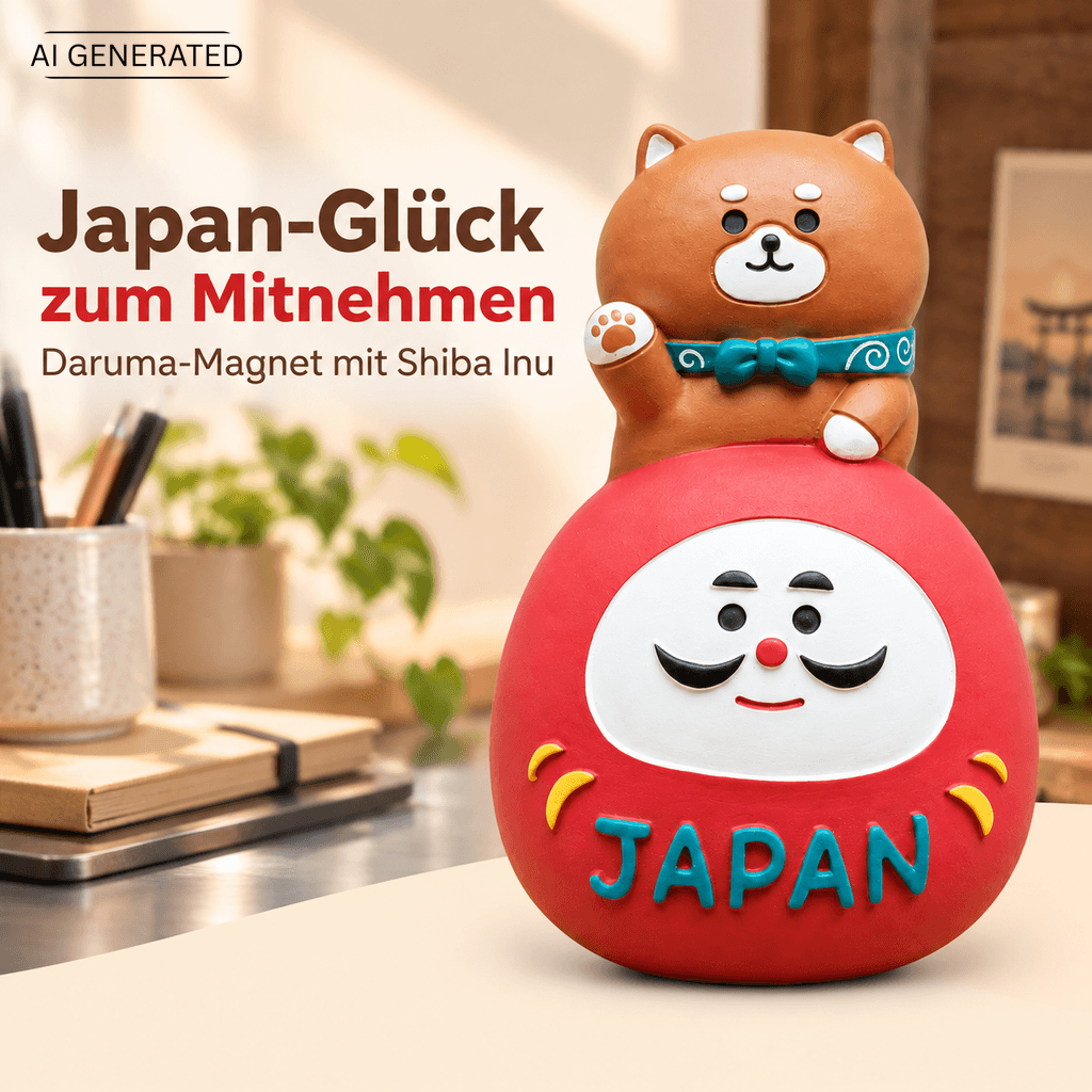 Omiyage-Magnet: Shiba Inu auf Daruma