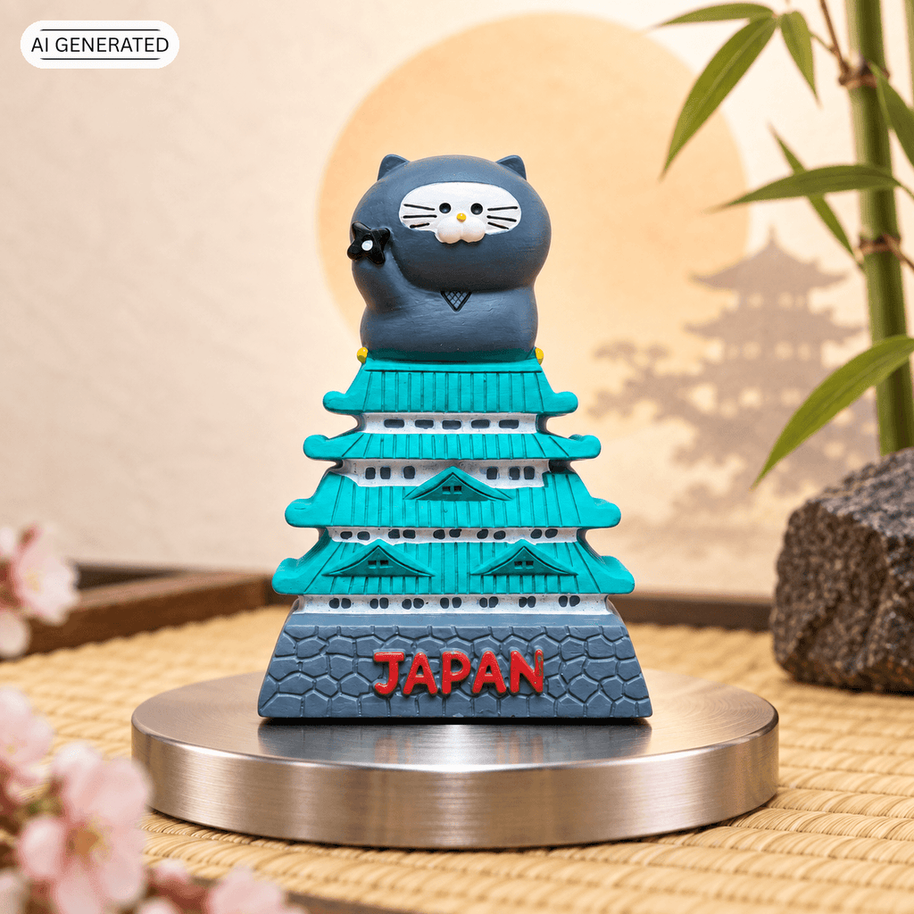 Japan Magnet Ninja Katze auf Burg