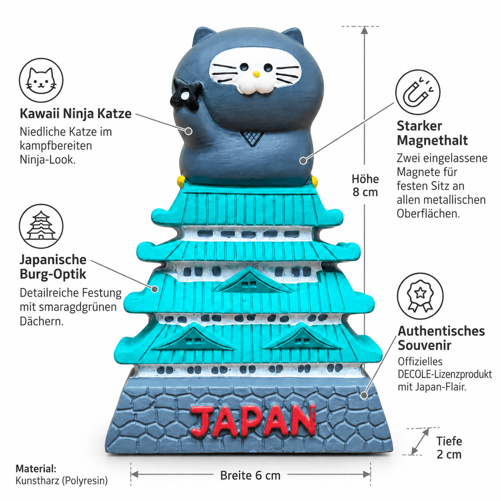 Japan Magnet Ninja Katze auf Burg