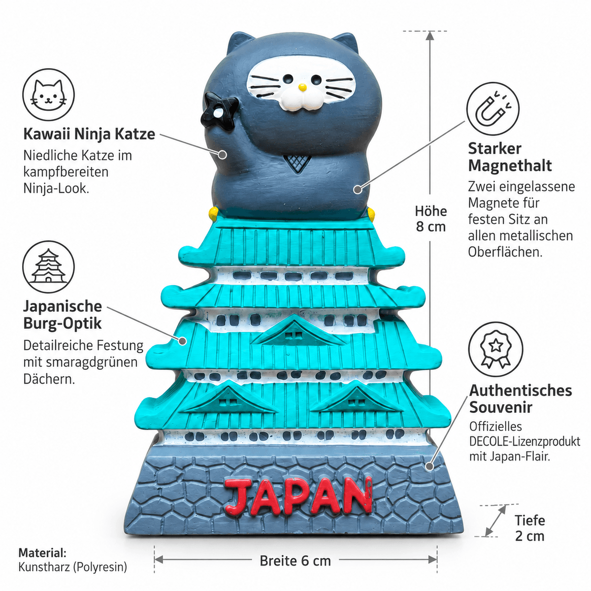 Japan Magnet Ninja Katze auf Burg