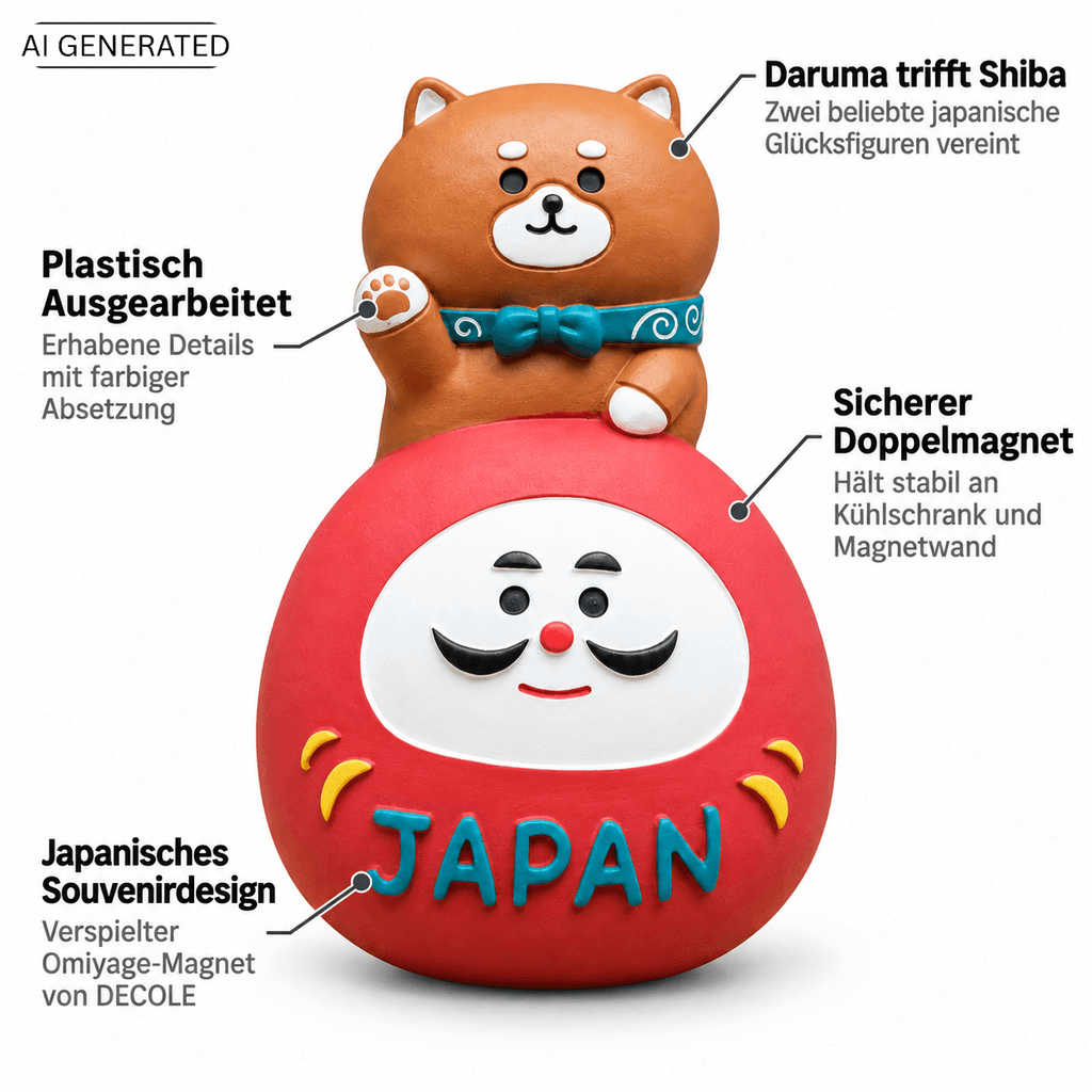 Omiyage-Magnet: Shiba Inu auf Daruma
