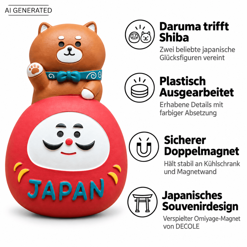 Omiyage-Magnet: Shiba Inu auf Daruma