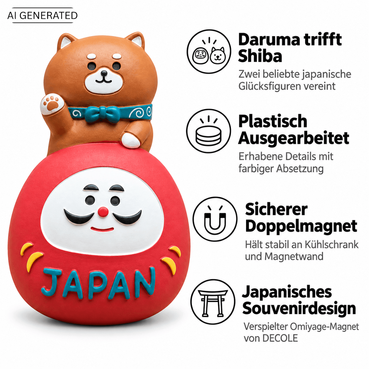 Omiyage-Magnet: Shiba Inu auf Daruma