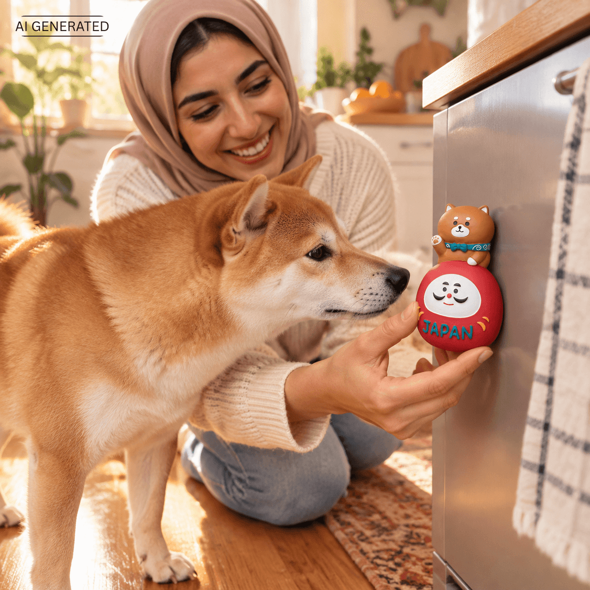 Omiyage-Magnet: Shiba Inu auf Daruma