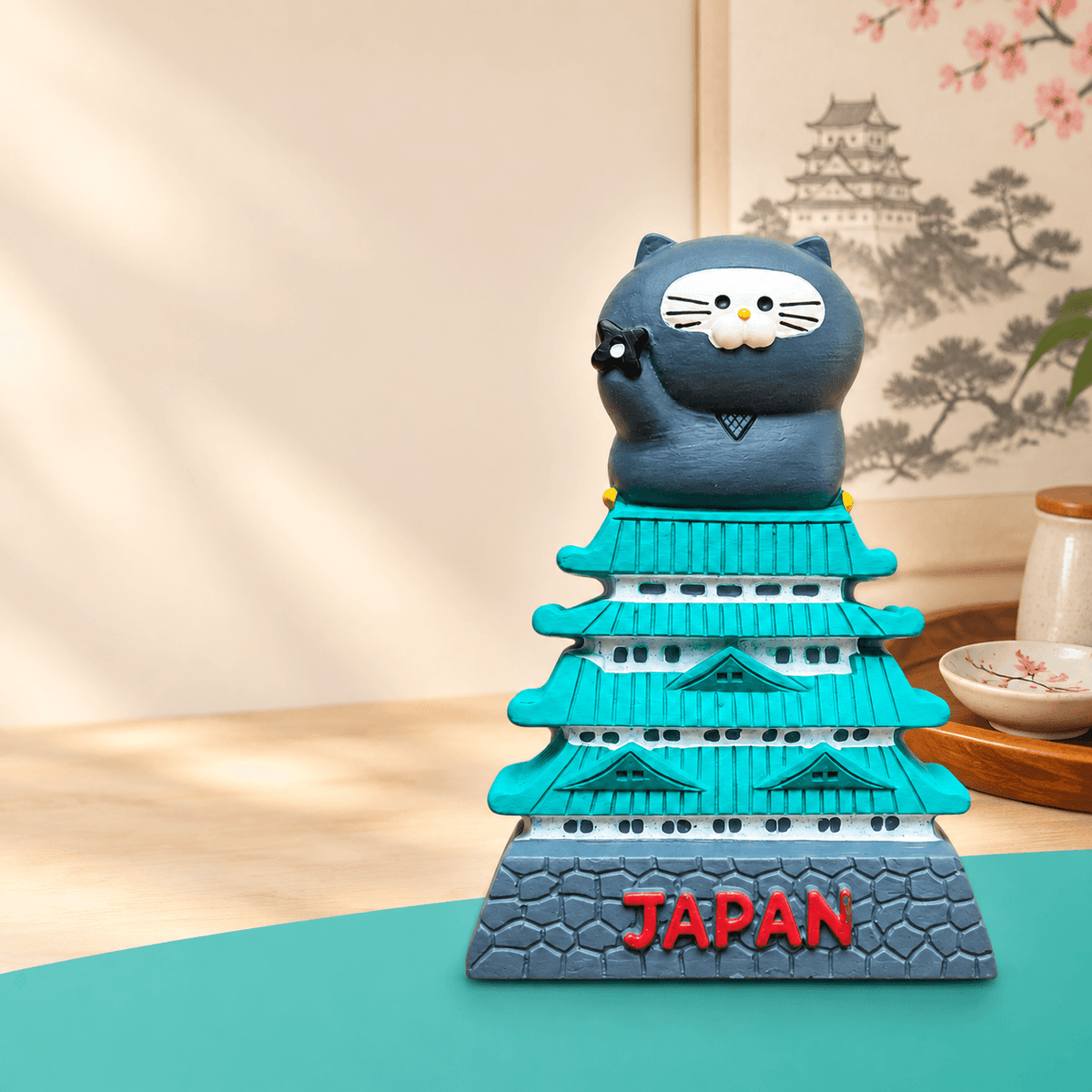 Japan Magnet Ninja Katze auf Burg