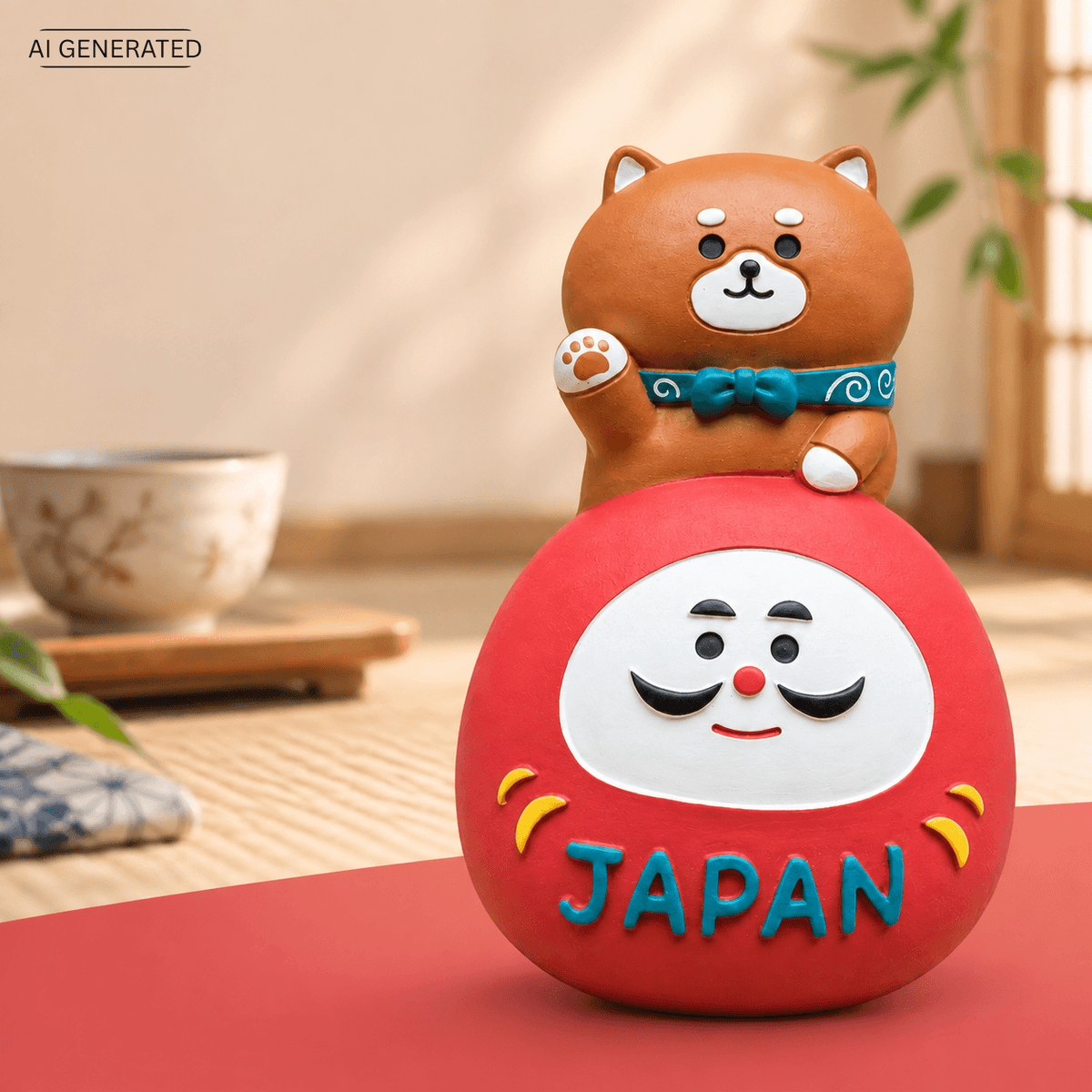 Omiyage-Magnet: Shiba Inu auf Daruma