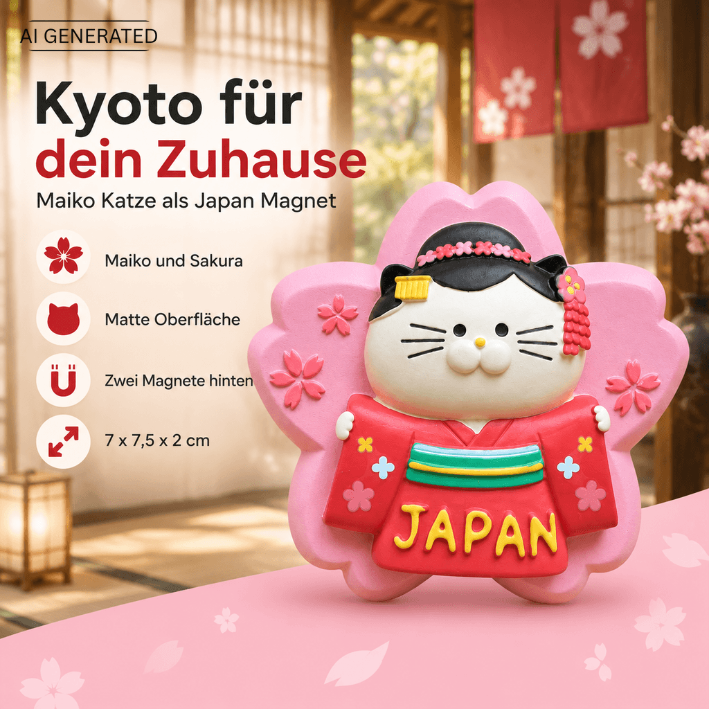 Omiyage-Magnet: Maiko-Katze auf Kirschblüte