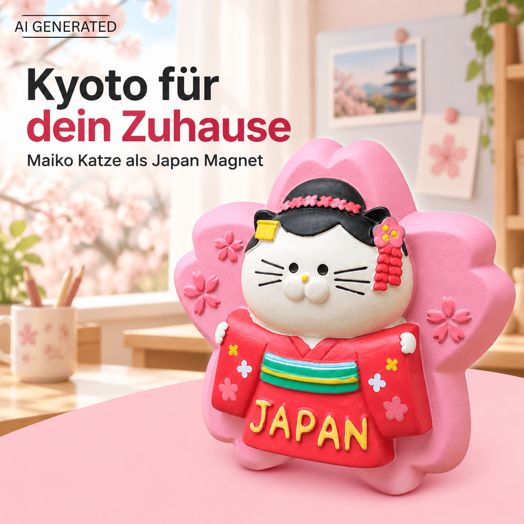 Omiyage-Magnet: Maiko-Katze auf Kirschblüte
