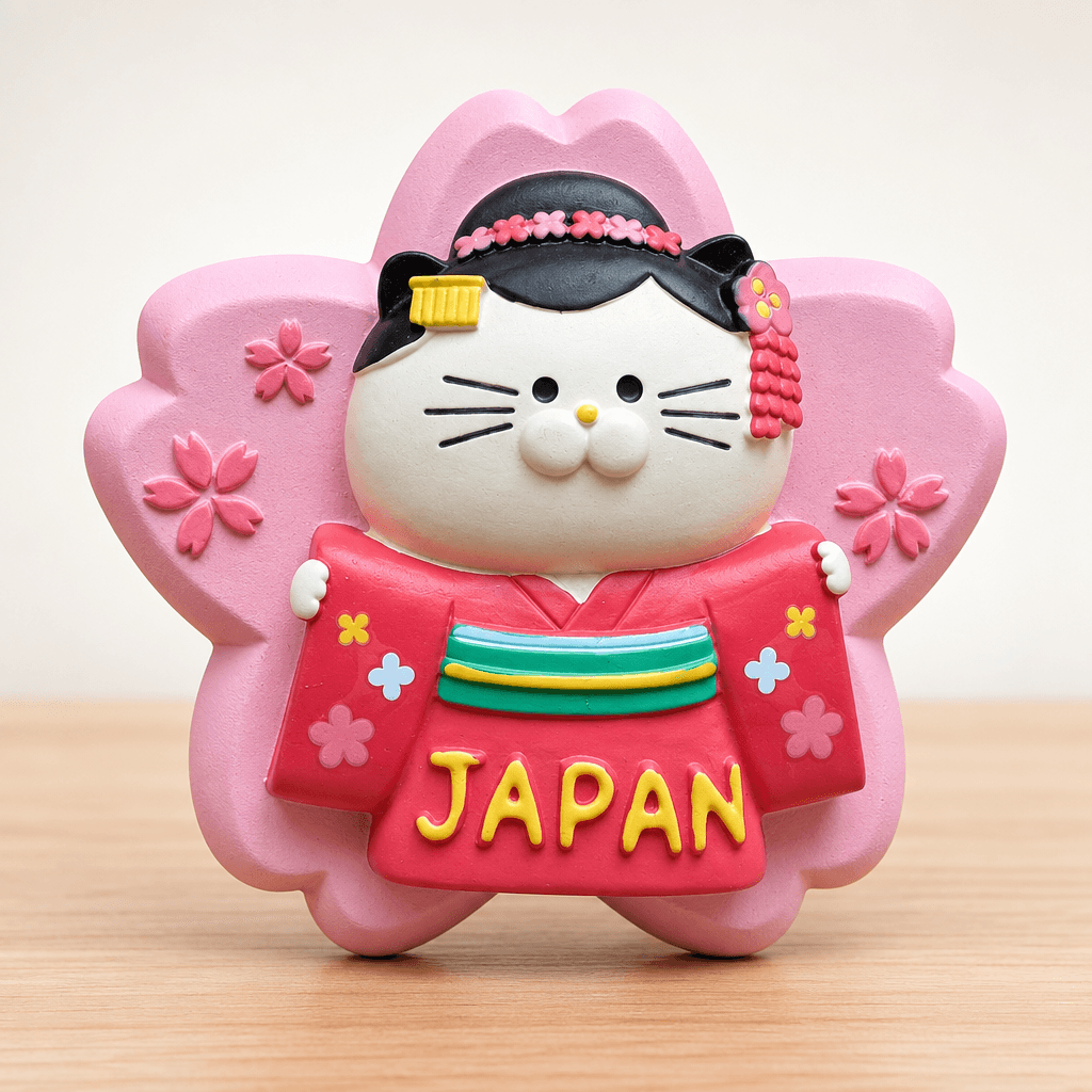 Omiyage-Magnet: Maiko-Katze auf Kirschblüte