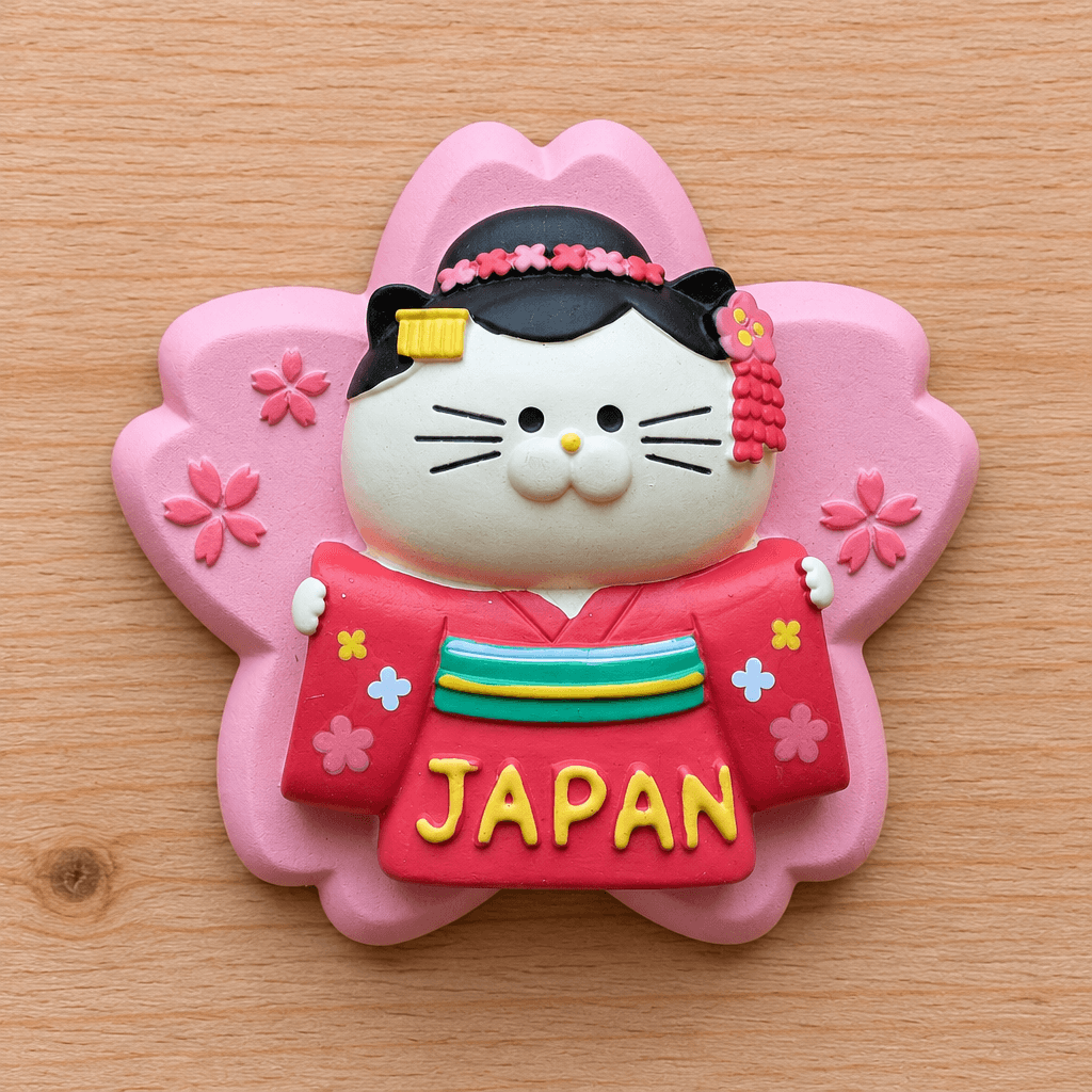 Omiyage-Magnet: Maiko-Katze auf Kirschblüte