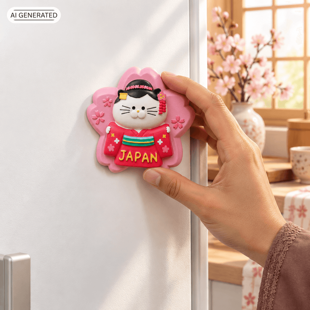 Omiyage-Magnet: Maiko-Katze auf Kirschblüte
