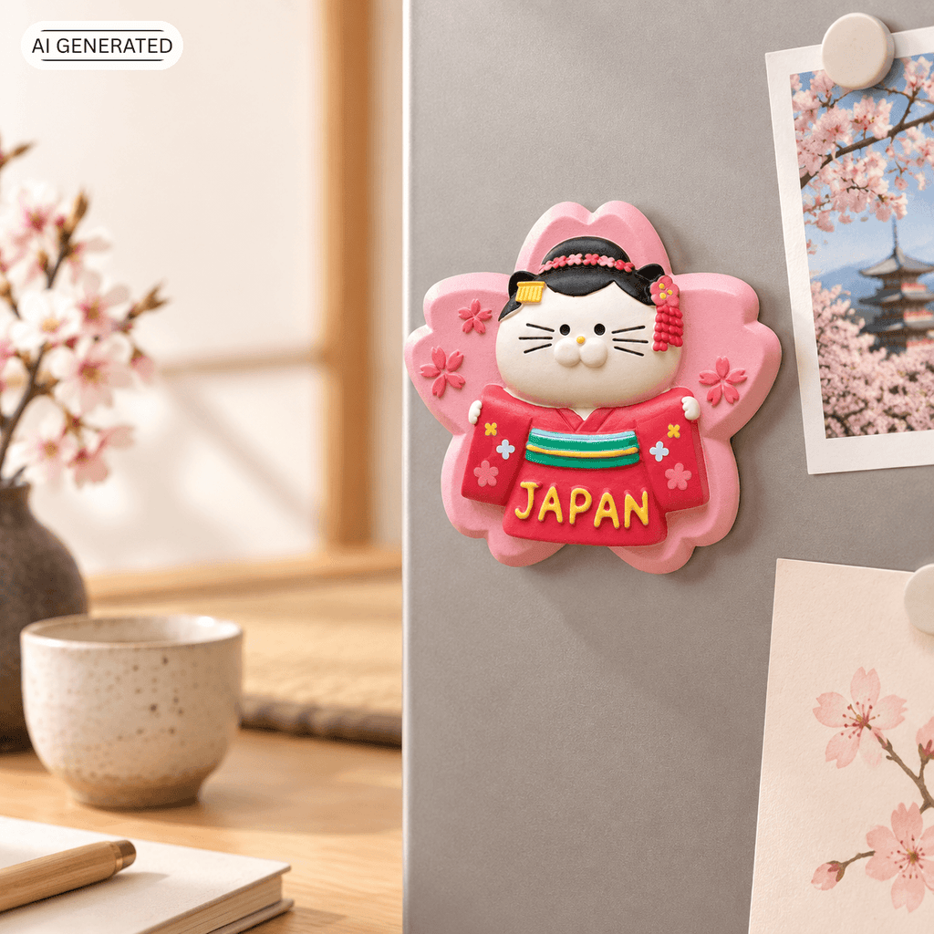 Omiyage-Magnet: Maiko-Katze auf Kirschblüte
