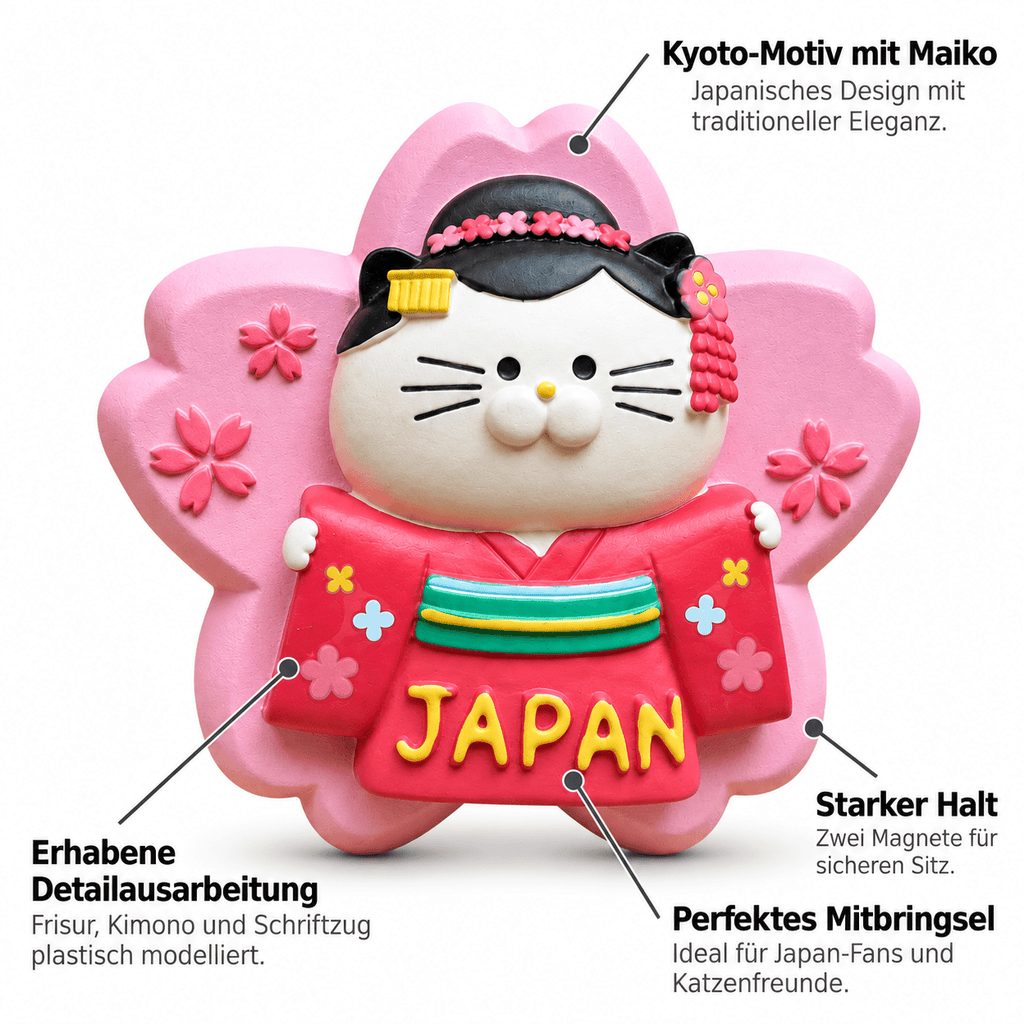 Omiyage-Magnet: Maiko-Katze auf Kirschblüte