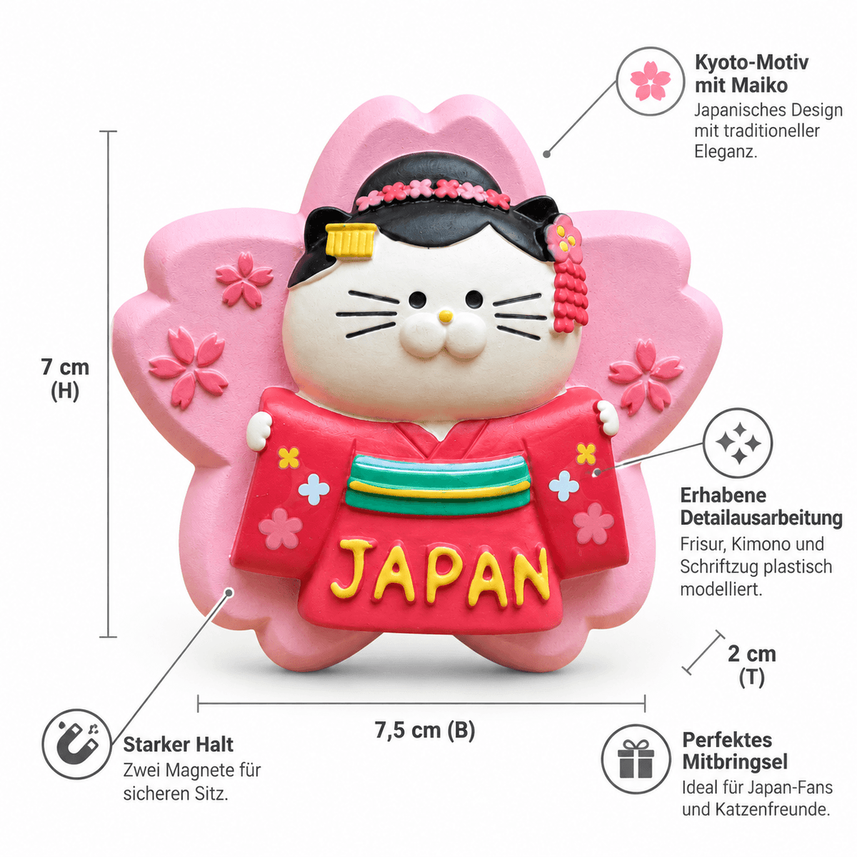 Omiyage-Magnet: Maiko-Katze auf Kirschblüte