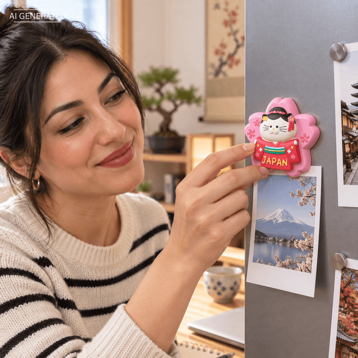 Omiyage-Magnet: Maiko-Katze auf Kirschblüte