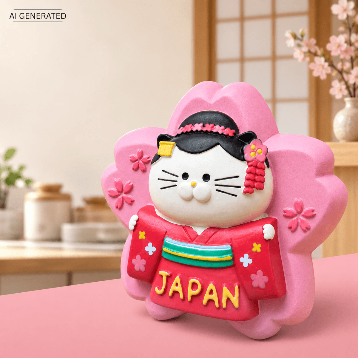 Omiyage-Magnet: Maiko-Katze auf Kirschblüte