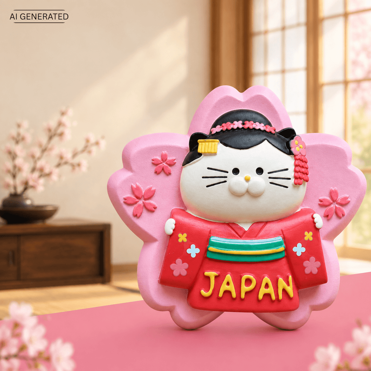 Omiyage-Magnet: Maiko-Katze auf Kirschblüte