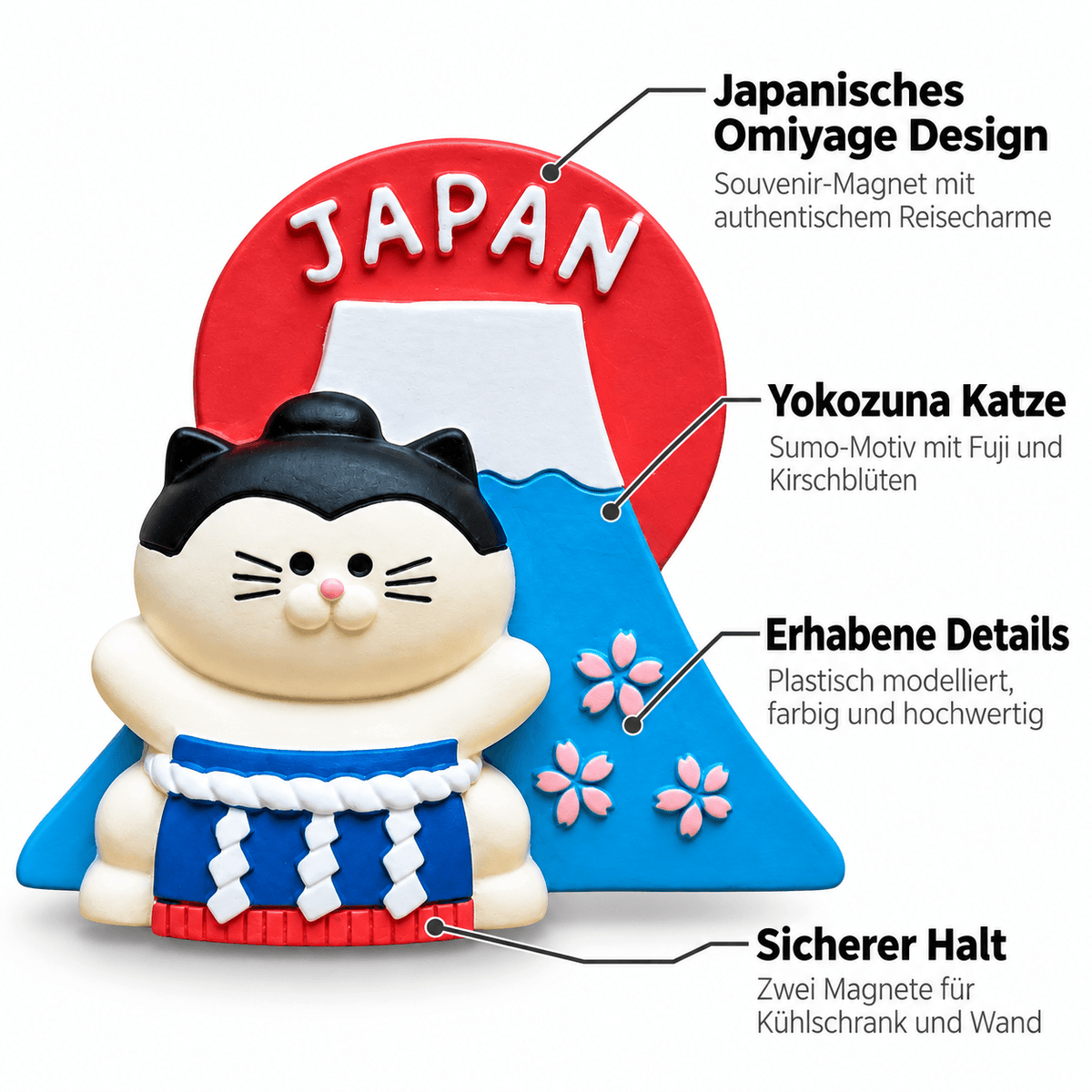 Omiyage-Magnet: Yokozuna-Katze vor dem Fuji
