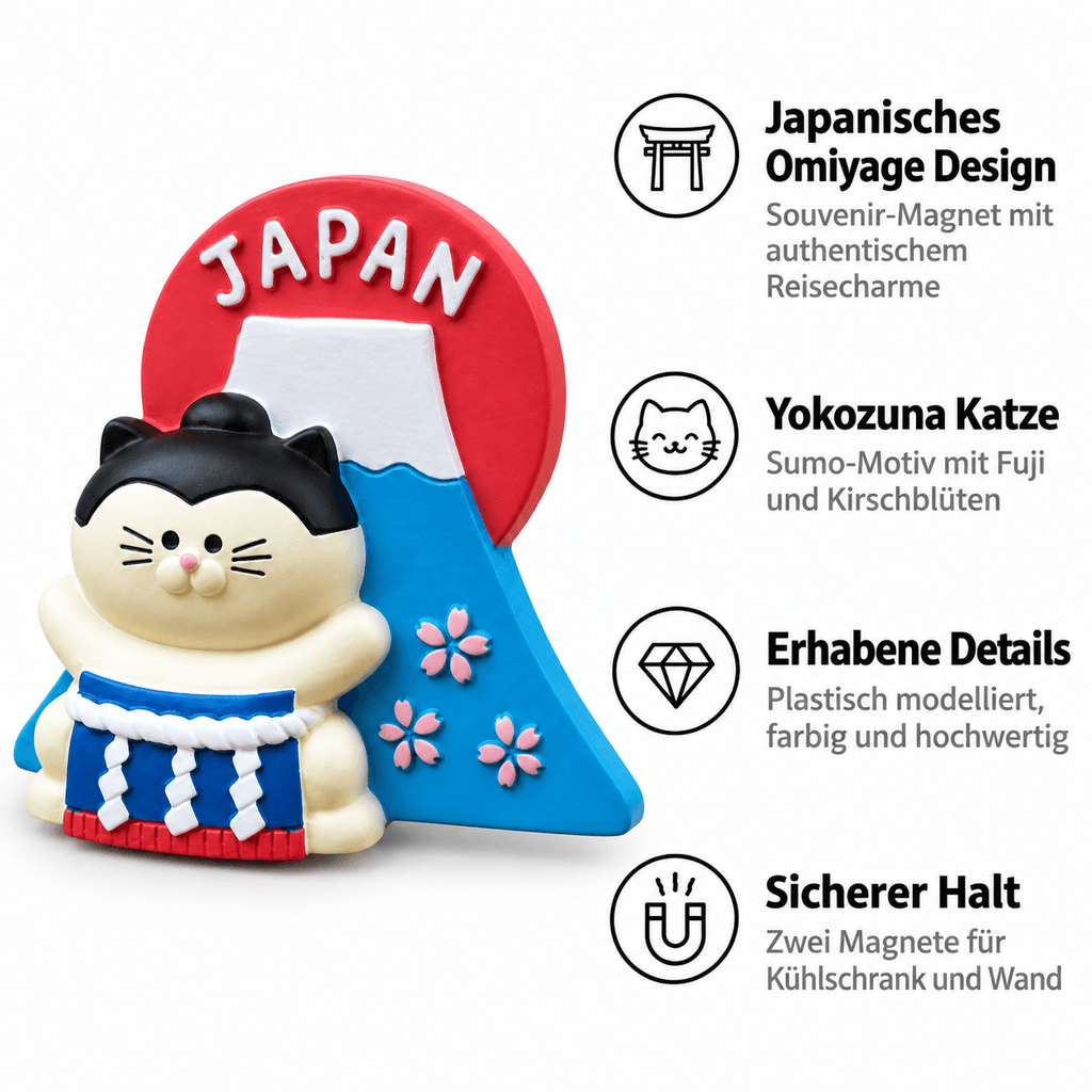 Omiyage-Magnet: Yokozuna-Katze vor dem Fuji