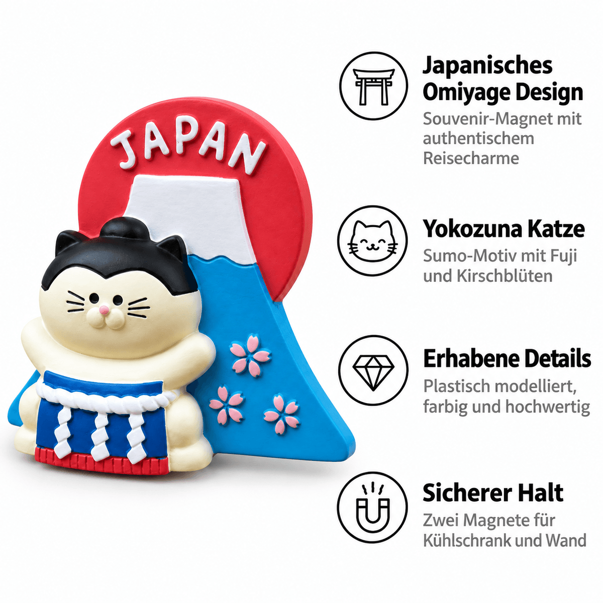 Omiyage-Magnet: Yokozuna-Katze vor dem Fuji