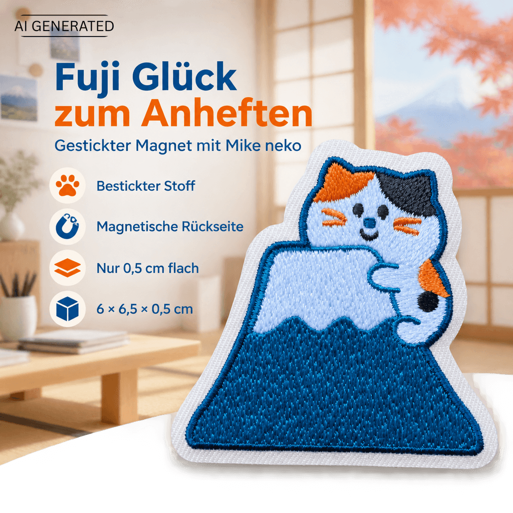 Omiyage-Stickmagnet: Mike-neko auf dem Fuji