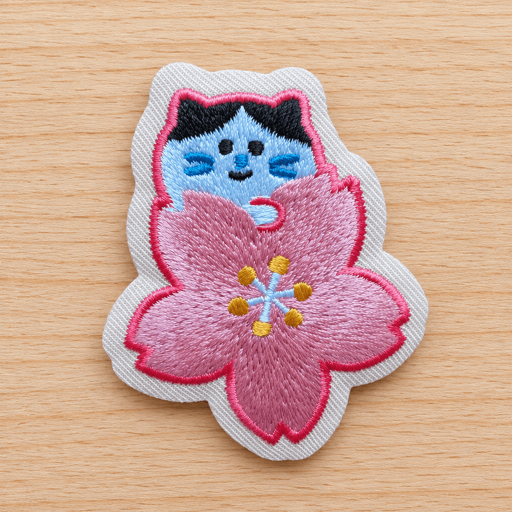Omiyage-Stickmagnet: Katze mit Kirschblüte
