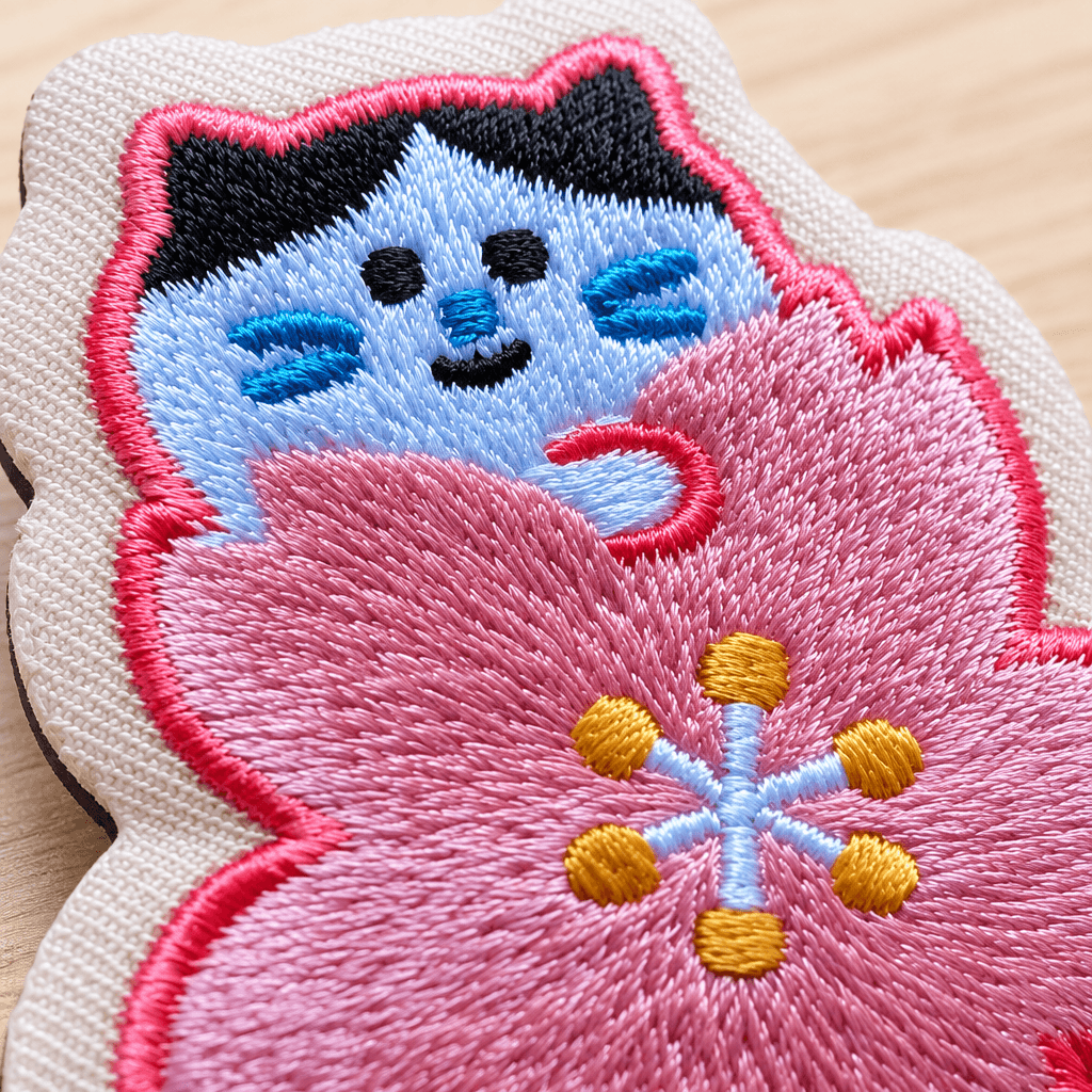 Omiyage-Stickmagnet: Katze mit Kirschblüte