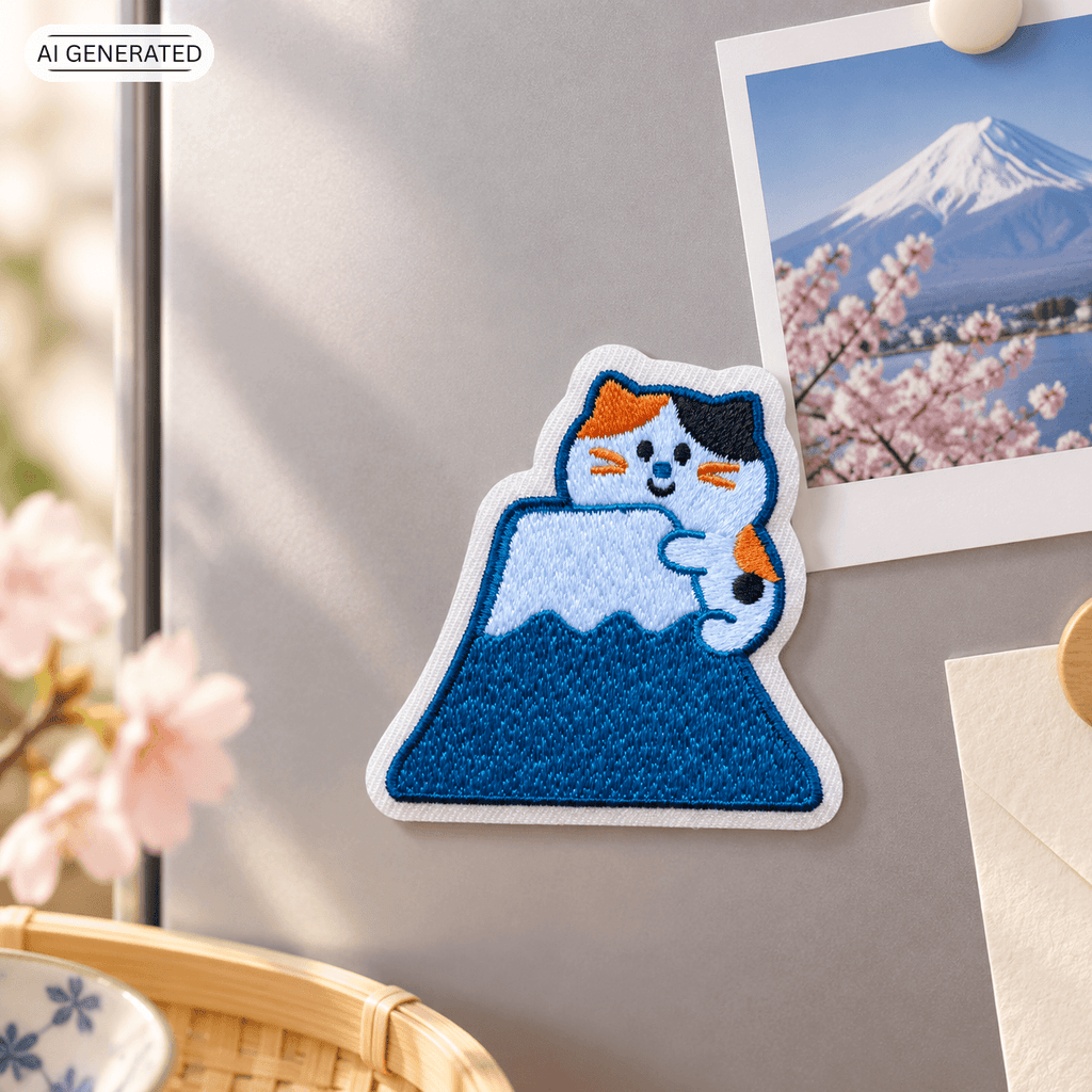 Omiyage-Stickmagnet: Mike-neko auf dem Fuji