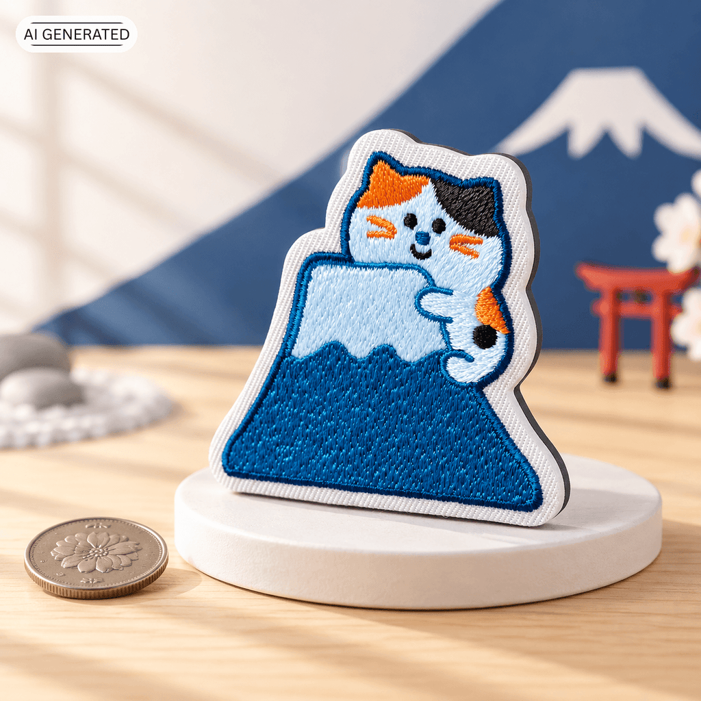 Omiyage-Stickmagnet: Mike-neko auf dem Fuji