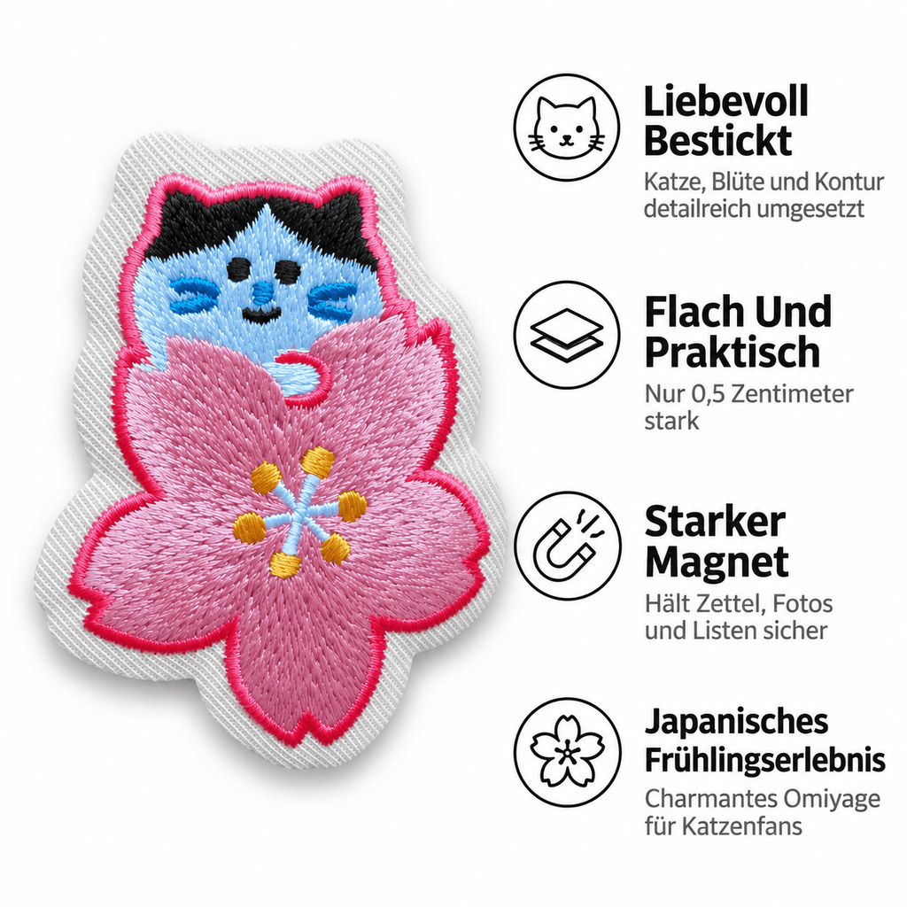 Omiyage-Stickmagnet: Katze mit Kirschblüte