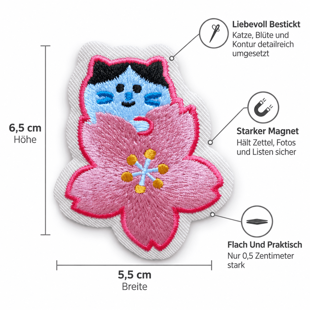Omiyage-Stickmagnet: Katze mit Kirschblüte