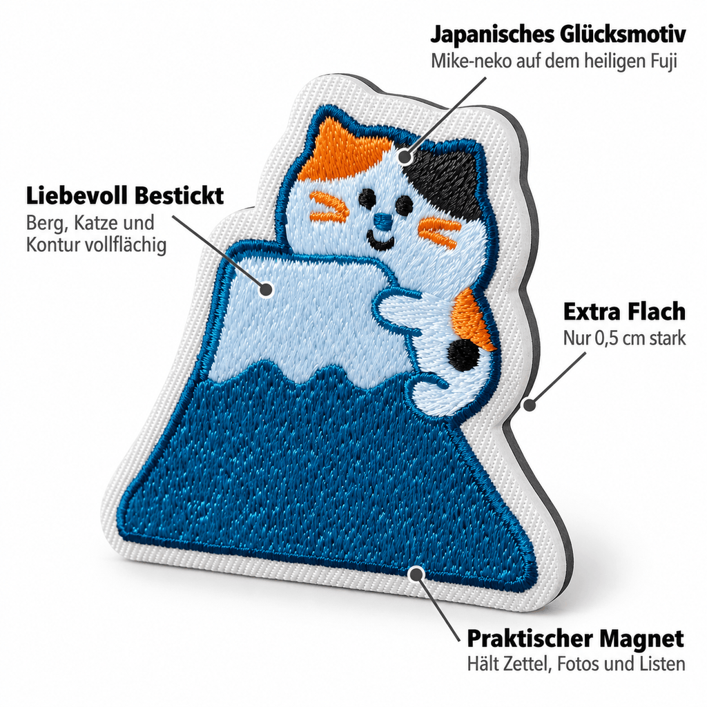Omiyage-Stickmagnet: Mike-neko auf dem Fuji