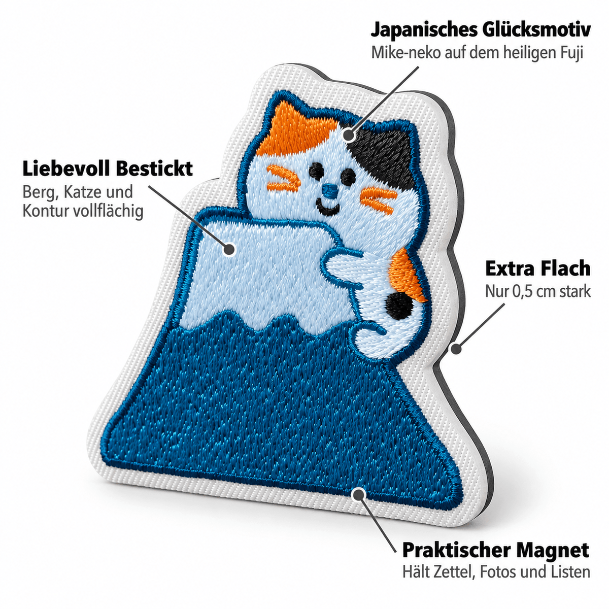 Omiyage-Stickmagnet: Mike-neko auf dem Fuji